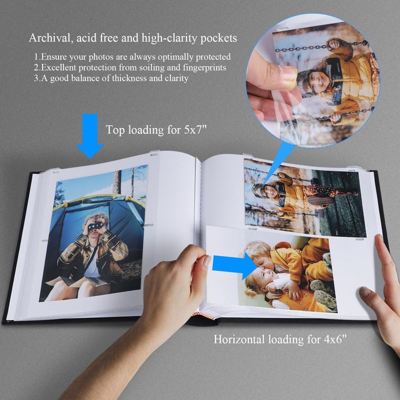 1DOT2 Photo Album with Writing Space 50 Pages 4x6 Photos Hold 200 or 5x7 Pictures Hold 100, Linen Cover Small Photo Book Albums with Memo for Anniversary Wedding Baby (Black) - Image 2